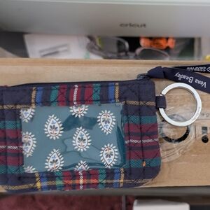 Vera Bradley Navy & Teal Plaid ID Wristlet Keyring